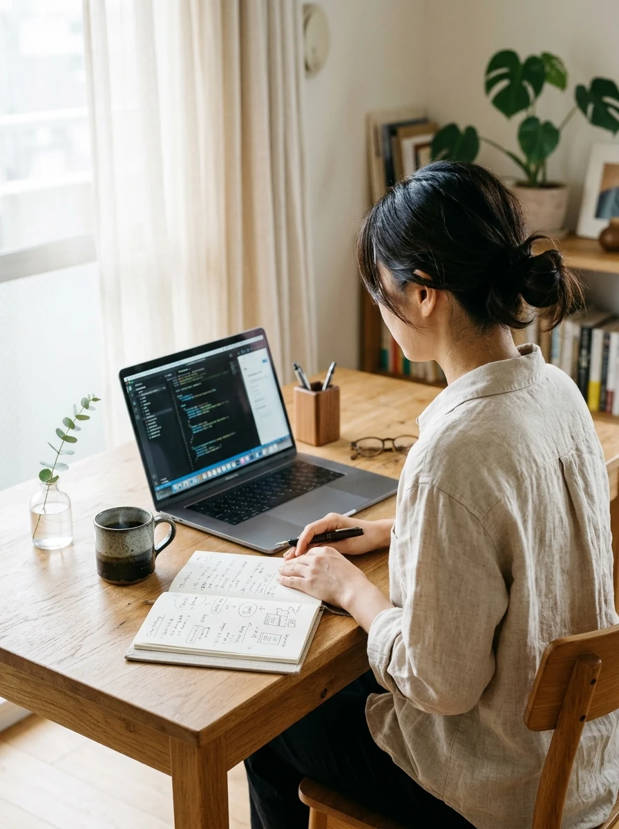 想いを込めて作業に向き合うつむぐWeb代表の制作風景